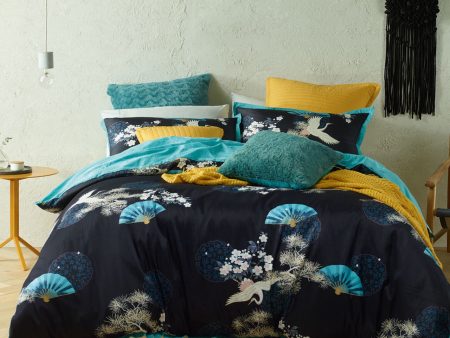 Soraya cotton quilt cover set Bianca blue aqua black super king blue black aqua For Cheap