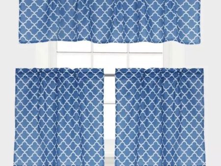 3 piece kitchen curtain blue modern contemporary Online