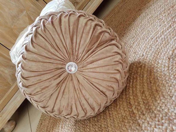 Round glamour velvet ruched cushion moonlight beige Discount