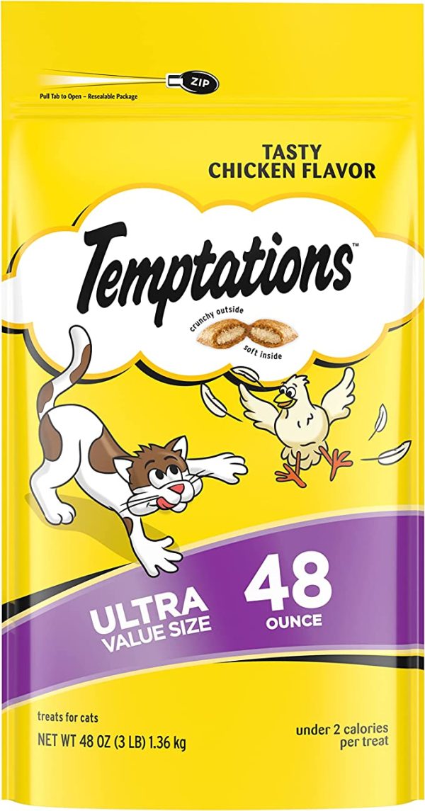 TEMPTATIONS Classic Crunchy and Soft Cat Treats Tasty Chicken Flavor Supply