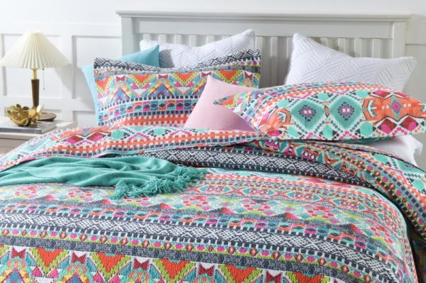 Sale 3 piece cotton bedspread coverlet  colour Moroccan vibrant colourful cultural inspired summer reversible For Discount