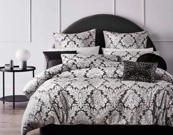 2023 Sale Logan and mason Constantine damask charcoal grey velvet silver grey elegant royal queen quilt cover set For Discount