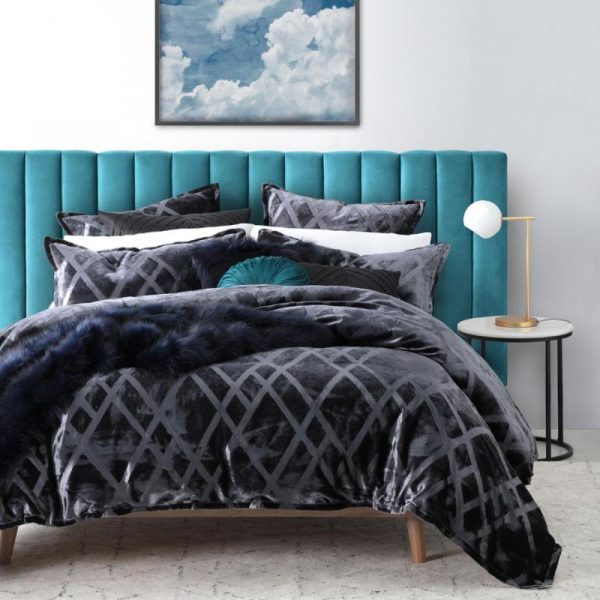 2023 Sale Diez quilt cover by Logan and mason charcoal grey velvet contemporary modern king quilt cover Online Sale