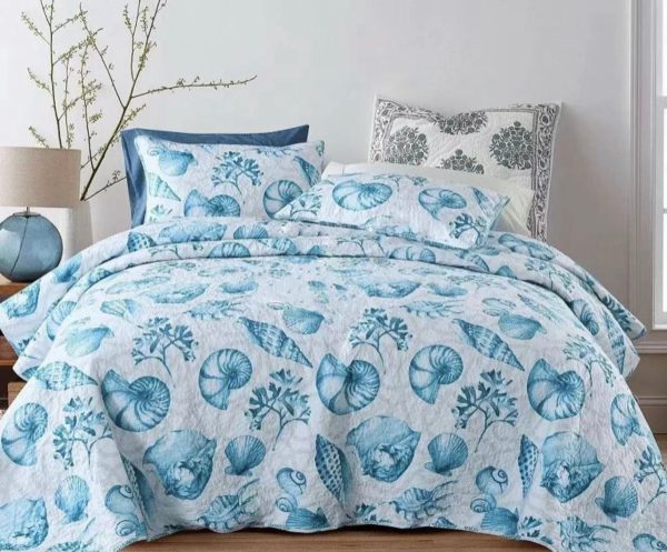 Sale 3 piece cotton bedspread coverlet blue nautical reversible vibrant colourful cultural inspired summer reversible Fashion