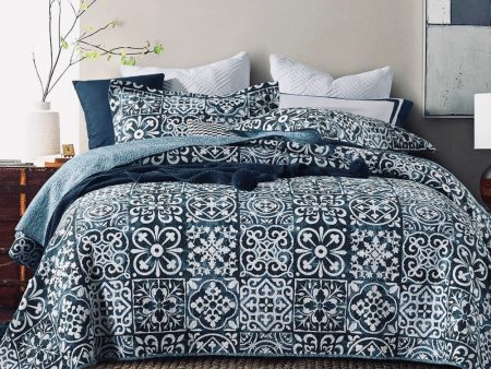 3 piece cotton bedspread navy coverlet blue white   single   king single navy white boy cotton Fashion