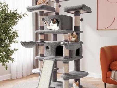 SHA CERLIN 68 Inches Multi-Level Large Cat Tree for Large Kitties Big Cat Tower with Condo Cozy Plush ‌Pussycat Perches Sisal Scratching Posts and Hammocks Activity Center Grey Sale