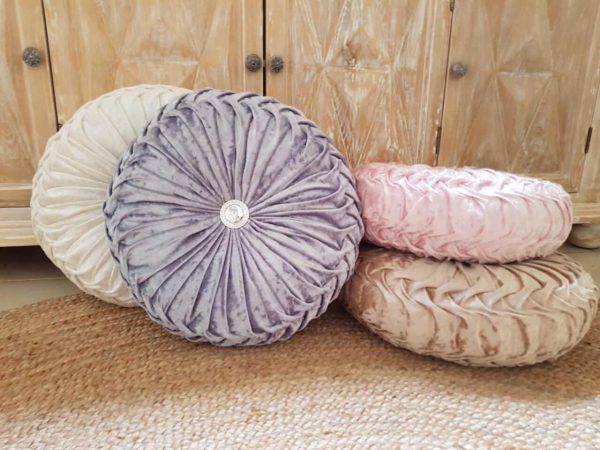 Round glamour velvet ruched cushion moonlight beige Discount