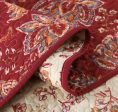 Sale 3 piece coverlet bedspread queen king reversible quilted burgundy red floral beige Hot on Sale