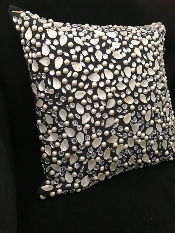 Shells and pearls black beaded  cushion Fashion