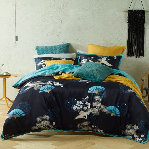 Soraya cotton quilt cover set Bianca blue aqua black king Supply