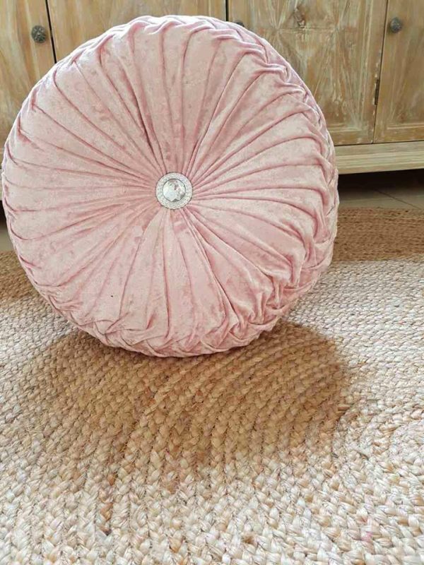 Round glamour velvet ruched cushion dusty pink Online now