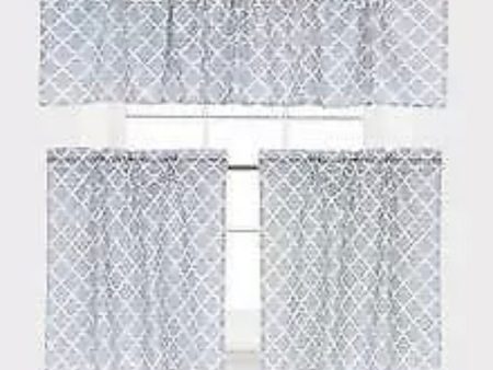 3 piece kitchen curtain silver white modern Online Sale