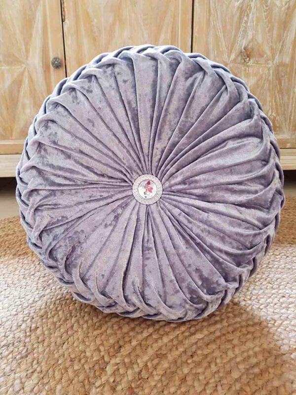 Round glamour velvet ruched cushion moonlight grey Online Hot Sale