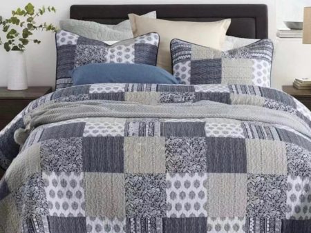 3 piece cotton bedspread coverlet blue queen king navy white boy cotton patchwork Discount