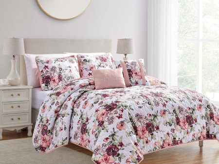 5 piece set Queen   king  green bedspread floral vintage pink purple summer vibrant Relax Supply