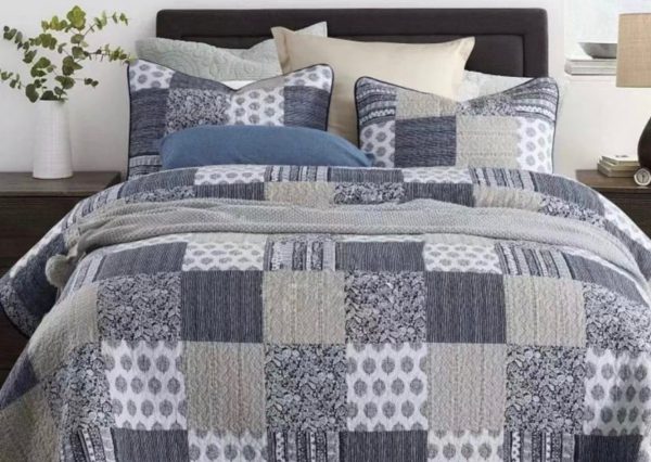 3 piece cotton bedspread coverlet blue grey beige  single   king single navy white boy cotton on Sale