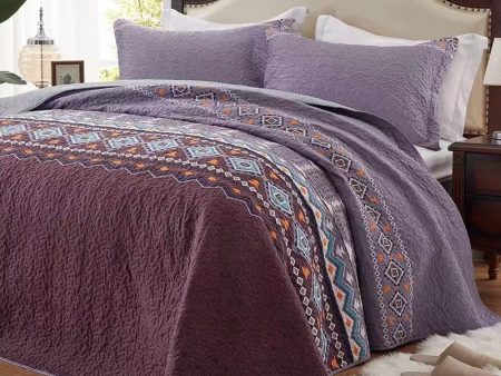 Purple modern coverlet bedspread queen king design light weight paisley floral For Sale