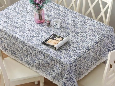 6-8 seater Vintage table cover navy linen lace on Sale