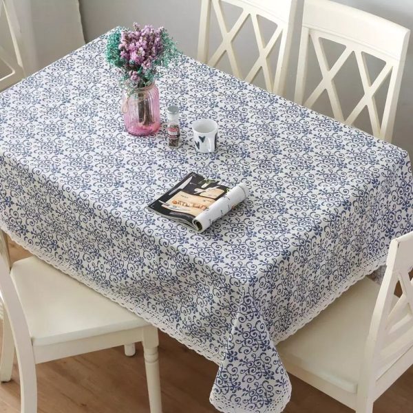 6-8 seater Vintage table cover navy linen lace on Sale