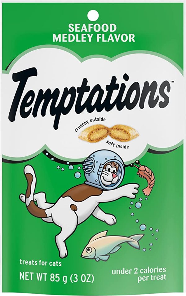 TEMPTATIONS Classic Crunchy and Soft Cat Treats Seafood Medley Flavor on Sale