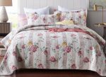 3 piece cotton bedspread pink beige coverlet girl pink vintage provincial floral pretty cotton reversible quilted Hot on Sale