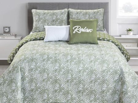 5 piece set Queen   king  green bedspread palm trees Relax Sale