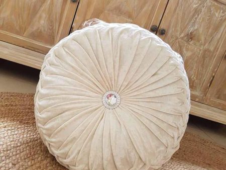 Round glamour velvet ruched cushion cream Online Hot Sale