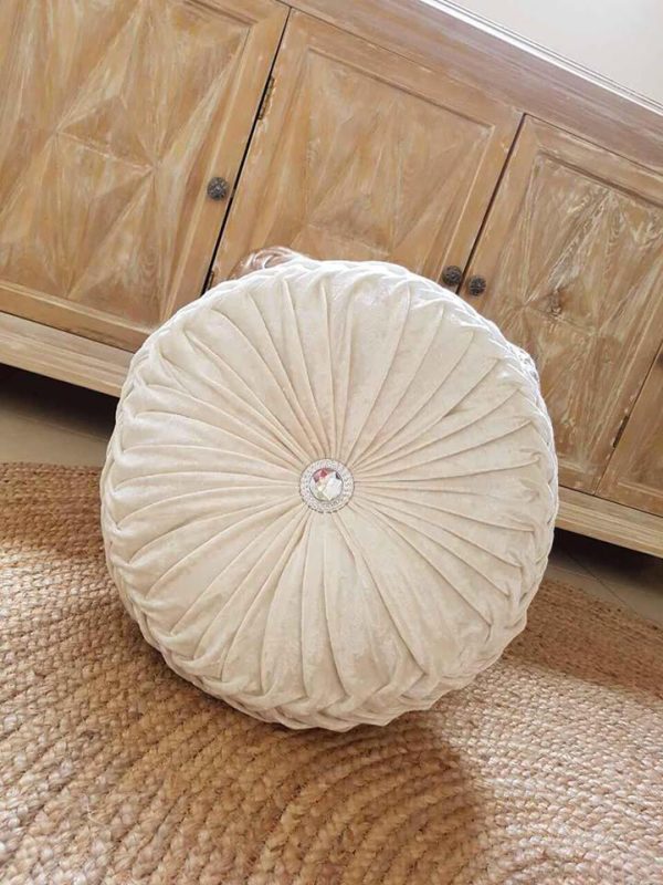 Round glamour velvet ruched cushion cream Online Hot Sale