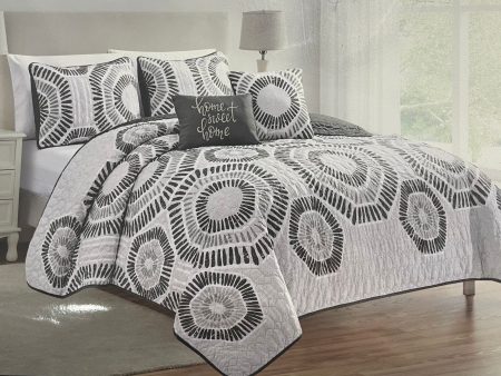 Queen   king bedspread 5 piece package deal  home sweet black grey Online now