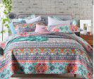 Sale 3 piece cotton bedspread coverlet  colour Moroccan vibrant colourful cultural inspired summer reversible For Discount