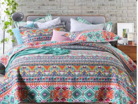 Sale 3 piece cotton bedspread coverlet  colour Moroccan vibrant colourful cultural inspired summer reversible For Discount