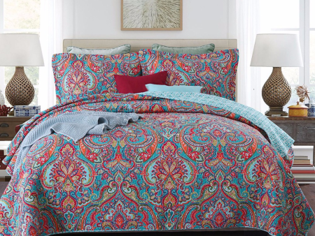 Sale 3 piece cotton bedspread coverlet paisley reversible colour Moroccan inspired summer reversible Fashion