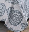 Sale 3 piece  blue bedspread coverlet cotton queen king provincial blue white classical vintage reversible Hot on Sale