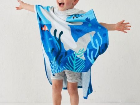 SHELDON SHARK HOODED BEACH TOWEL NAVY BLUE SEA ANIMAL BOY For Discount