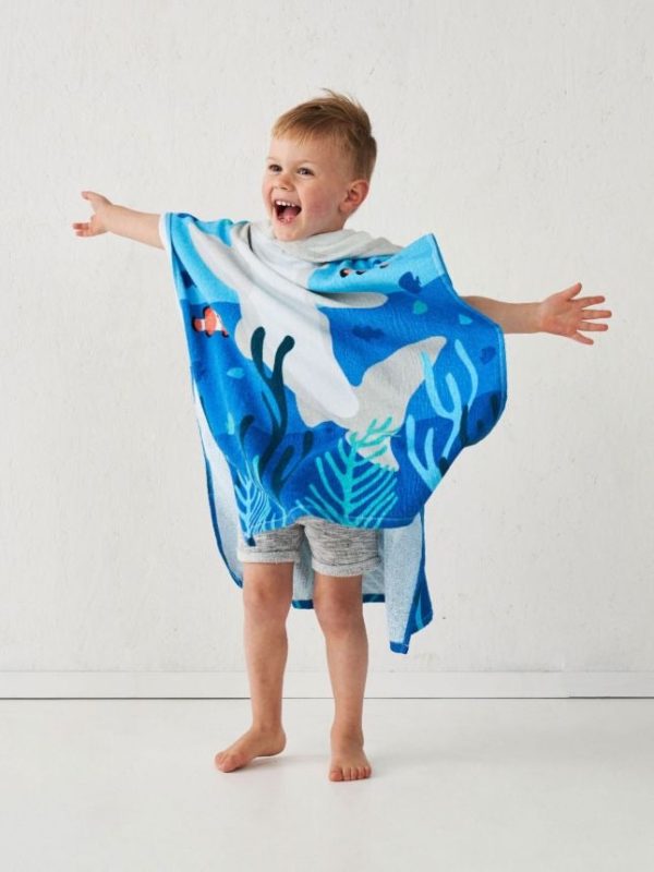 SHELDON SHARK HOODED BEACH TOWEL NAVY BLUE SEA ANIMAL BOY For Discount