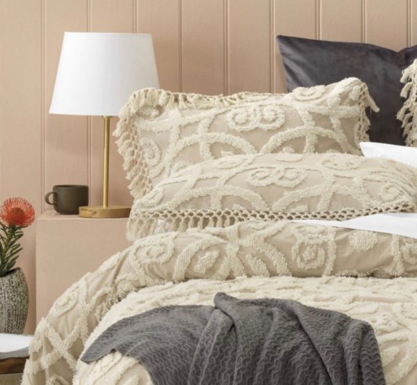 Sheba by Bianca coverlet queen double cotton chenille bedspread beige taupe For Sale