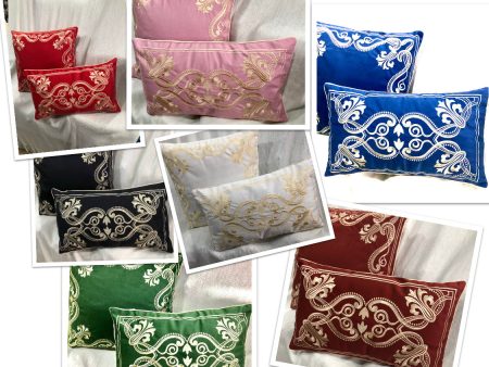 Set of embroidered gold cushion covers elegant red, royal blue, black , green, white Online Hot Sale