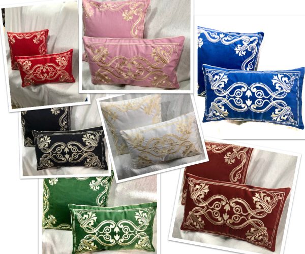 Set of embroidered gold cushion covers elegant red, royal blue, black , green, white Online Hot Sale