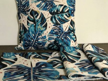 Unique table runner blue tropical New table bed  runner indoor gorgeous blue navy tropical leaf large unique item cotton linen Online