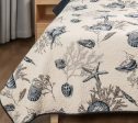 3 piece  blue bedspread coverlet cotton queen king provincial blue navy  beige nautical shell coral reversible Online now