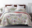 Sale 3 piece  bedspread coverlet cotton queen king floral white pink purple yellow green reversible summer vibrant Online Hot Sale