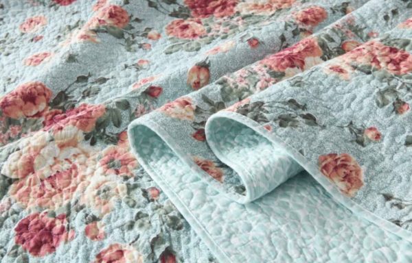 Sale Cotton bedspread coverlet king queen summer floral  the green blue vintage oranges peach garden Online