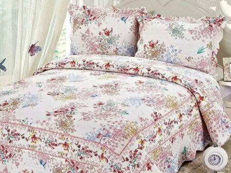 Queen king quilted coverlet multicoloured floral pink blue pink multi coloured vibrant summer Supply