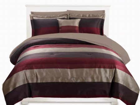 6 piece comforter queen king reversible brown burgundy red mocha For Cheap