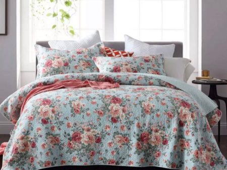 Sale Cotton bedspread coverlet king queen summer floral  the green blue vintage oranges peach garden Online