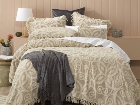 Sheba by Bianca coverlet queen double cotton chenille bedspread beige taupe For Sale