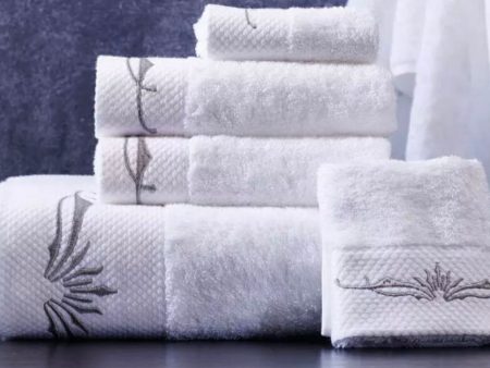 2 piece luxury elegant Hotel quality embroidered silver grey  white bath towel with hand towel soft cotton Online now