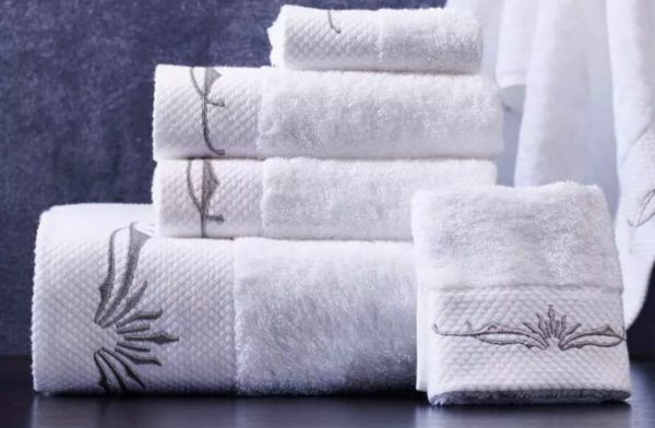 2 piece luxury elegant Hotel quality embroidered silver grey  white bath towel with hand towel soft cotton Online now