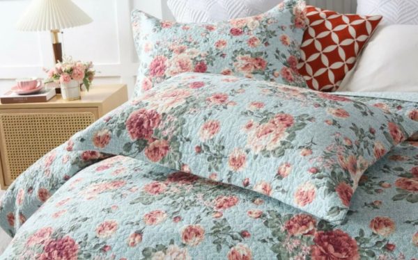 Sale Cotton bedspread coverlet king queen summer floral  the green blue vintage oranges peach garden Online