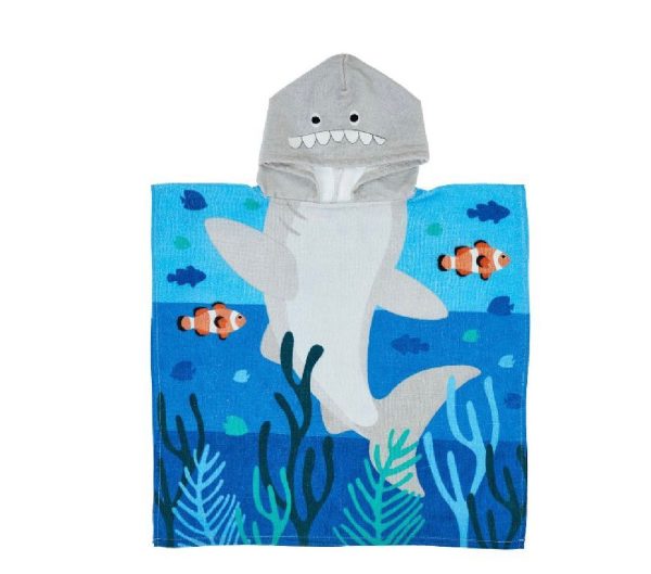 SHELDON SHARK HOODED BEACH TOWEL NAVY BLUE SEA ANIMAL BOY For Discount